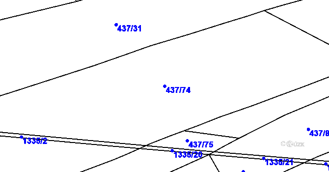 Parcela st. 437/74 v KÚ Slatiny, Katastrální mapa