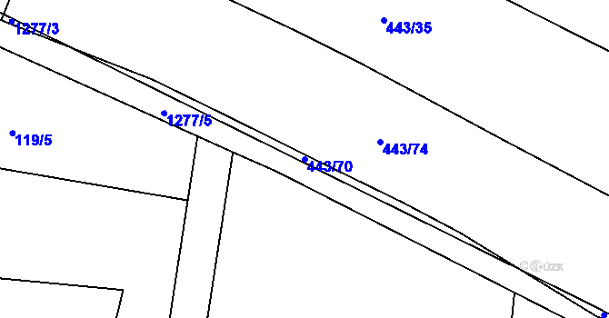 Parcela st. 443/70 v KÚ Slatiny, Katastrální mapa