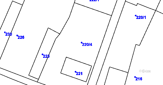 Parcela st. 220/4 v KÚ Slatiny, Katastrální mapa