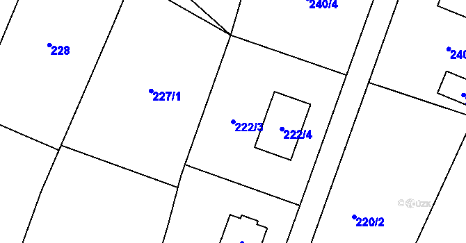 Parcela st. 222/3 v KÚ Slatiny, Katastrální mapa