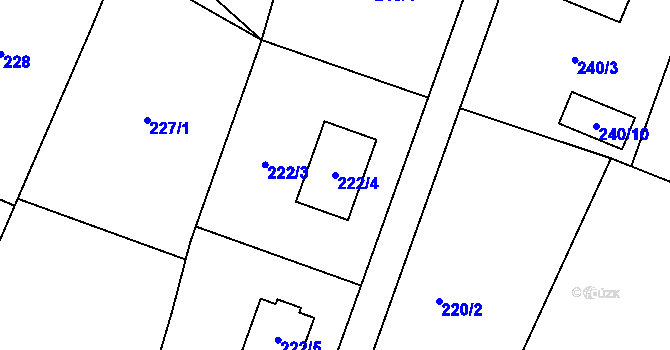 Parcela st. 222/4 v KÚ Slatiny, Katastrální mapa