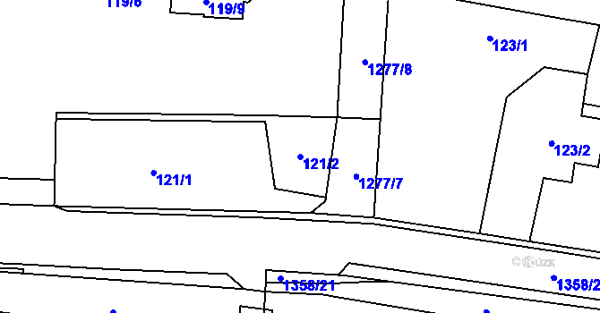 Parcela st. 121/2 v KÚ Slatiny, Katastrální mapa