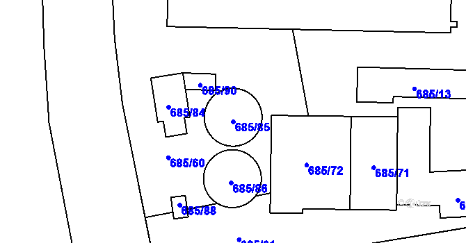 Parcela st. 685/85 v KÚ Slatiny, Katastrální mapa