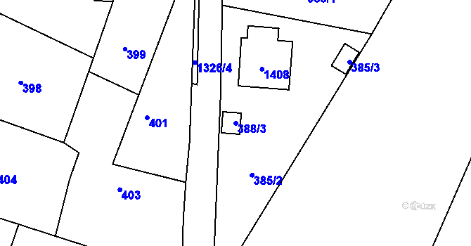Parcela st. 388/3 v KÚ Slatiny, Katastrální mapa