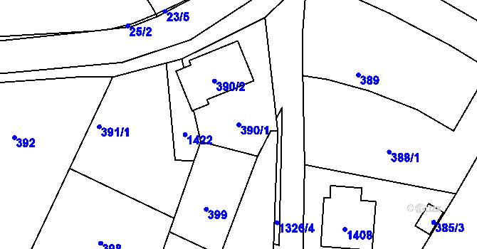 Parcela st. 390/1 v KÚ Slatiny, Katastrální mapa