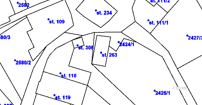Parcela st. 263 v KÚ Dobrkovská Lhotka, Katastrální mapa