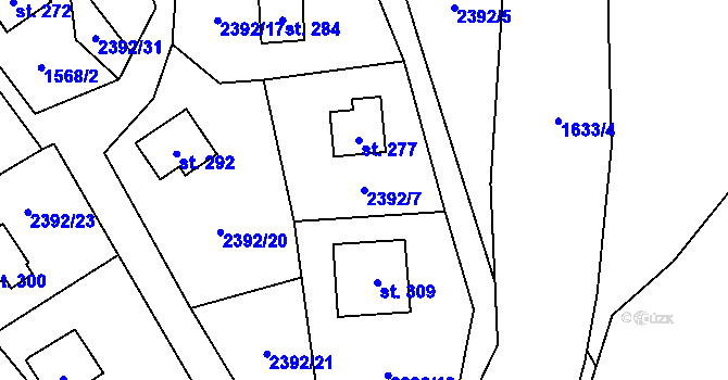 Parcela st. 2392/7 v KÚ Dobrkovská Lhotka, Katastrální mapa