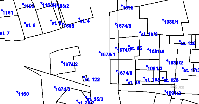 Parcela st. 1674/1 v KÚ Keblany, Katastrální mapa