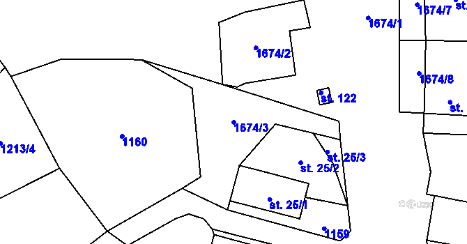 Parcela st. 1674/3 v KÚ Keblany, Katastrální mapa