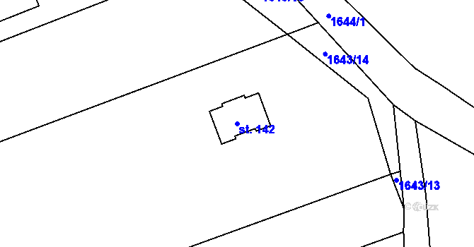 Parcela st. 142 v KÚ Keblany, Katastrální mapa