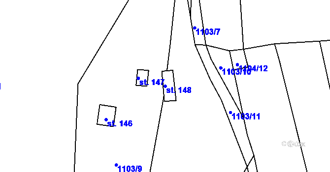 Parcela st. 148 v KÚ Keblany, Katastrální mapa