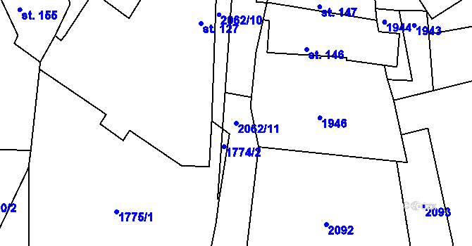 Parcela st. 2062/11 v KÚ Mohuřice, Katastrální mapa