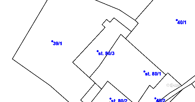 Parcela st. 80/3 v KÚ Mohuřice, Katastrální mapa