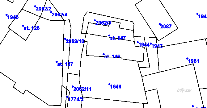 Parcela st. 146 v KÚ Mohuřice, Katastrální mapa