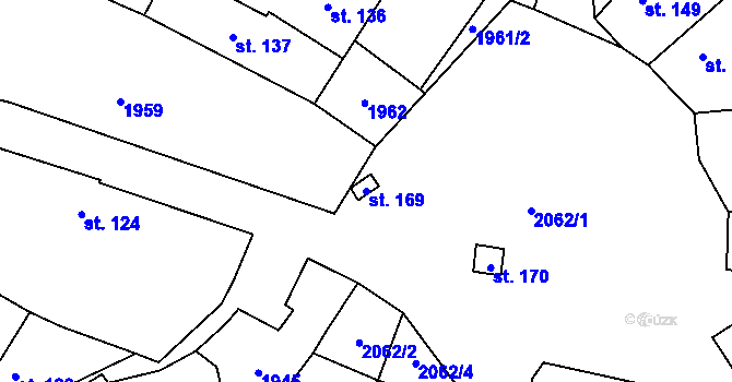 Parcela st. 169 v KÚ Mohuřice, Katastrální mapa