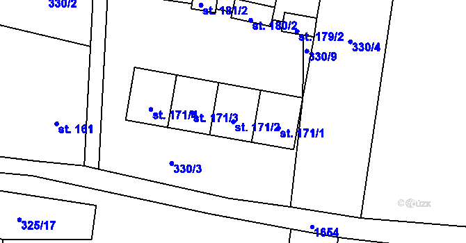 Parcela st. 171/2 v KÚ Mohuřice, Katastrální mapa