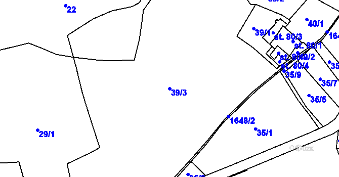 Parcela st. 39/3 v KÚ Mohuřice, Katastrální mapa