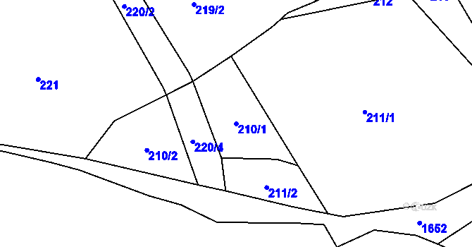 Parcela st. 210/1 v KÚ Mohuřice, Katastrální mapa