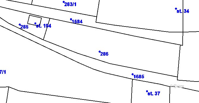 Parcela st. 286 v KÚ Mohuřice, Katastrální mapa