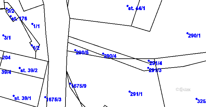 Parcela st. 290/4 v KÚ Mohuřice, Katastrální mapa