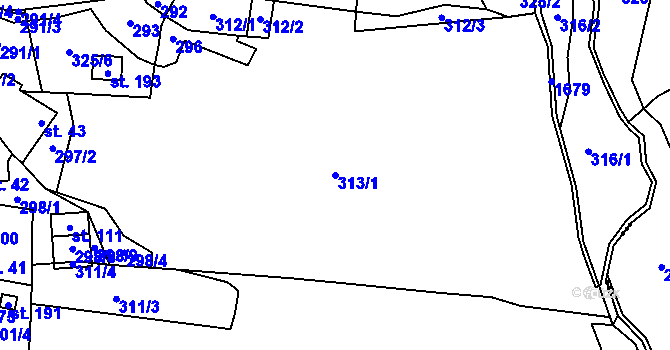 Parcela st. 313/1 v KÚ Mohuřice, Katastrální mapa