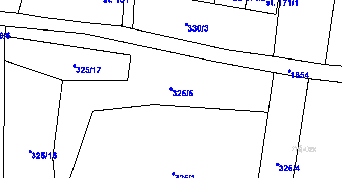 Parcela st. 325/5 v KÚ Mohuřice, Katastrální mapa