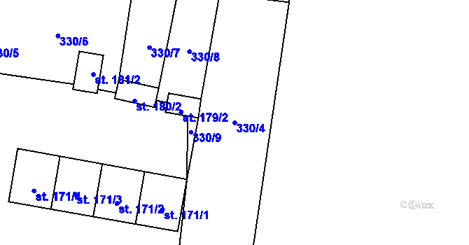 Parcela st. 330/4 v KÚ Mohuřice, Katastrální mapa