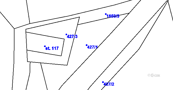 Parcela st. 427/1 v KÚ Mohuřice, Katastrální mapa
