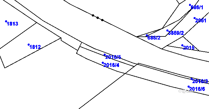 Parcela st. 2016/5 v KÚ Mohuřice, Katastrální mapa