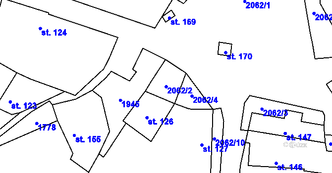 Parcela st. 2062/2 v KÚ Mohuřice, Katastrální mapa