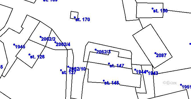 Parcela st. 2062/3 v KÚ Mohuřice, Katastrální mapa