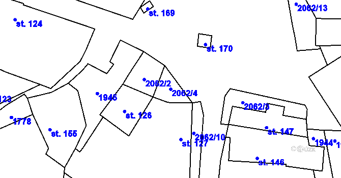 Parcela st. 2062/4 v KÚ Mohuřice, Katastrální mapa