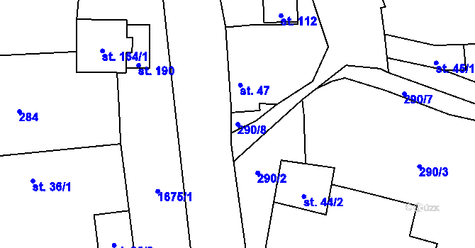 Parcela st. 290/8 v KÚ Mohuřice, Katastrální mapa