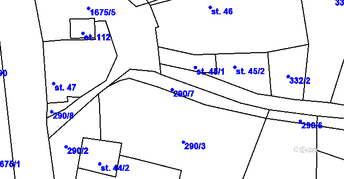 Parcela st. 290/7 v KÚ Mohuřice, Katastrální mapa