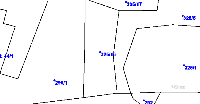 Parcela st. 325/16 v KÚ Mohuřice, Katastrální mapa