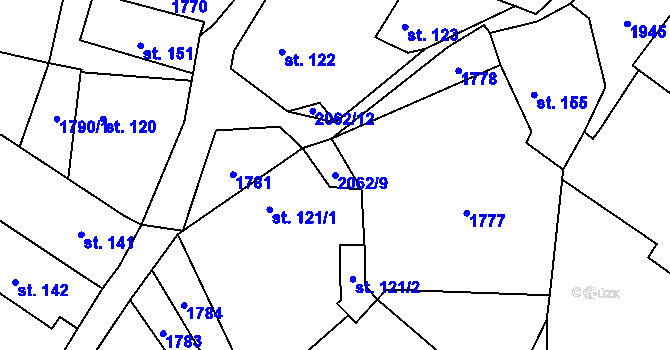 Parcela st. 2062/9 v KÚ Mohuřice, Katastrální mapa