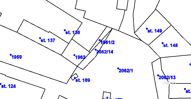 Parcela st. 2062/14 v KÚ Mohuřice, Katastrální mapa