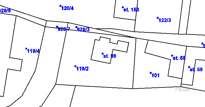 Parcela st. 89 v KÚ Slavče u Trhových Svinů, Katastrální mapa