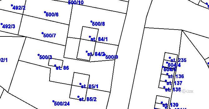 Parcela st. 500/9 v KÚ Slavče u Trhových Svinů, Katastrální mapa