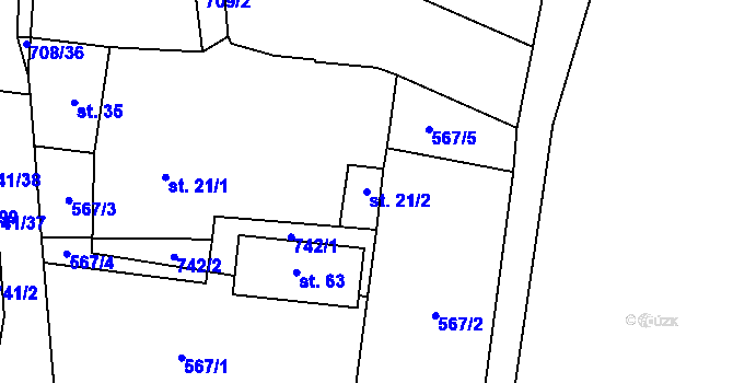 Parcela st. 21/2 v KÚ Řísnice, Katastrální mapa
