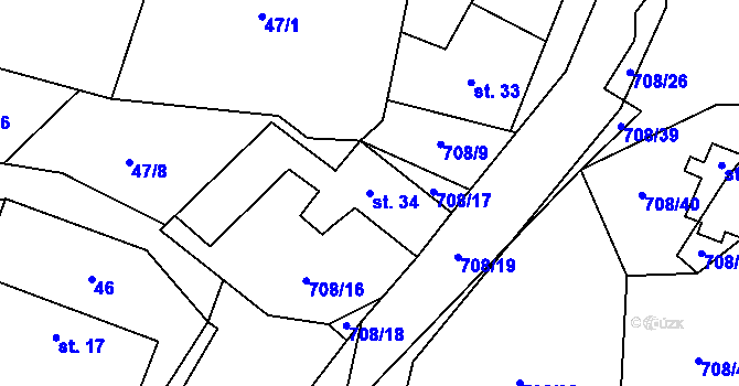 Parcela st. 34 v KÚ Řísnice, Katastrální mapa