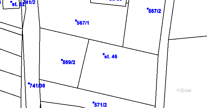 Parcela st. 46 v KÚ Řísnice, Katastrální mapa
