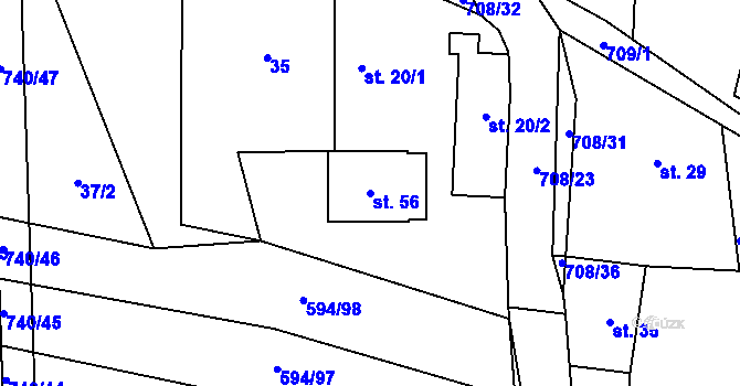 Parcela st. 56 v KÚ Řísnice, Katastrální mapa