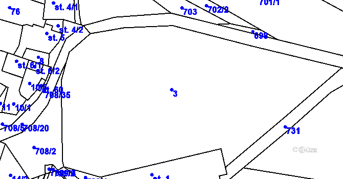 Parcela st. 3 v KÚ Řísnice, Katastrální mapa