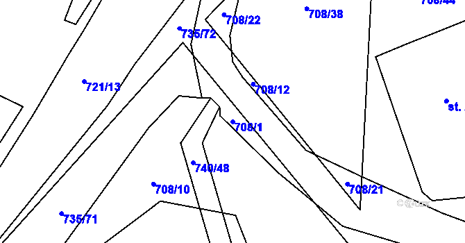 Parcela st. 708/1 v KÚ Řísnice, Katastrální mapa