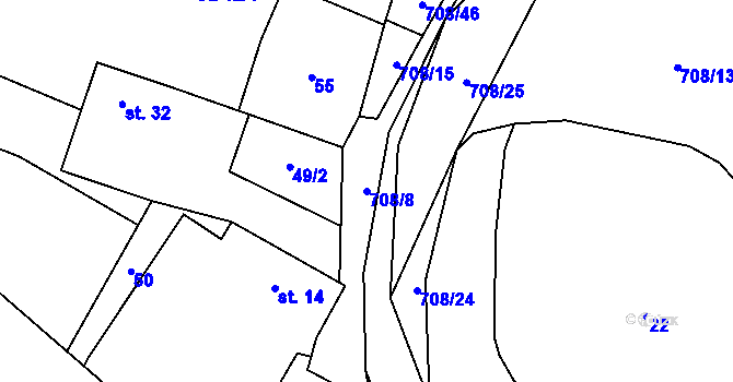 Parcela st. 708/8 v KÚ Řísnice, Katastrální mapa