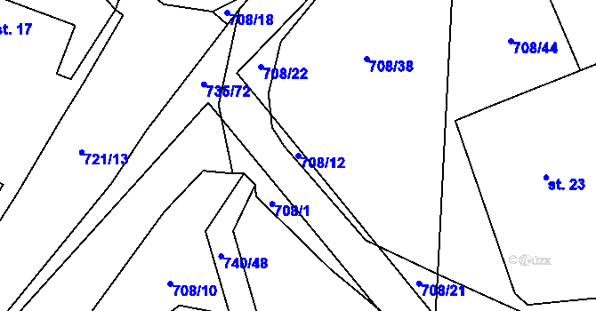 Parcela st. 708/12 v KÚ Řísnice, Katastrální mapa