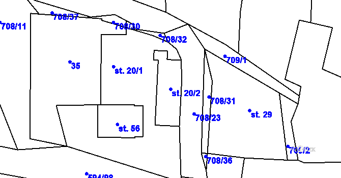 Parcela st. 20/2 v KÚ Řísnice, Katastrální mapa