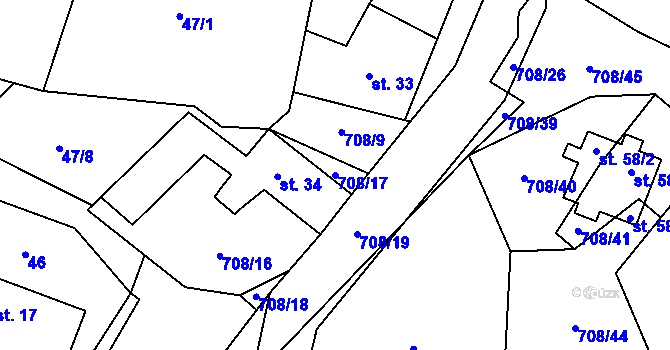 Parcela st. 708/17 v KÚ Řísnice, Katastrální mapa