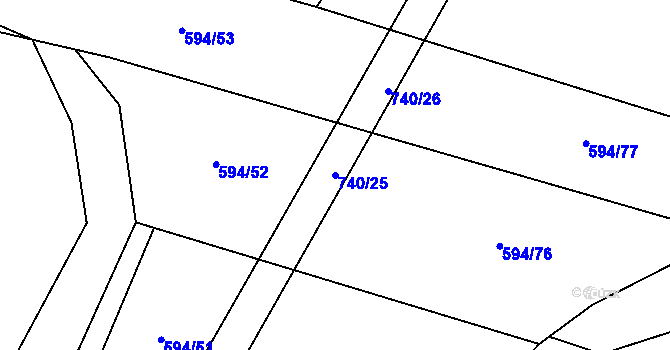 Parcela st. 740/25 v KÚ Řísnice, Katastrální mapa